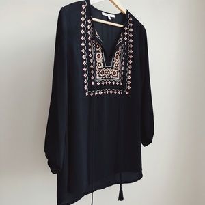 Black embroidered tassel shirt
